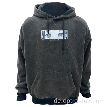 OEM -Druck gewaschener Retro Casual Hoodies mit Schnur